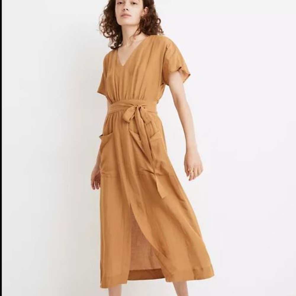 Madewell Tie-Waist Midi Dress - Linen - Size 14 - NWT